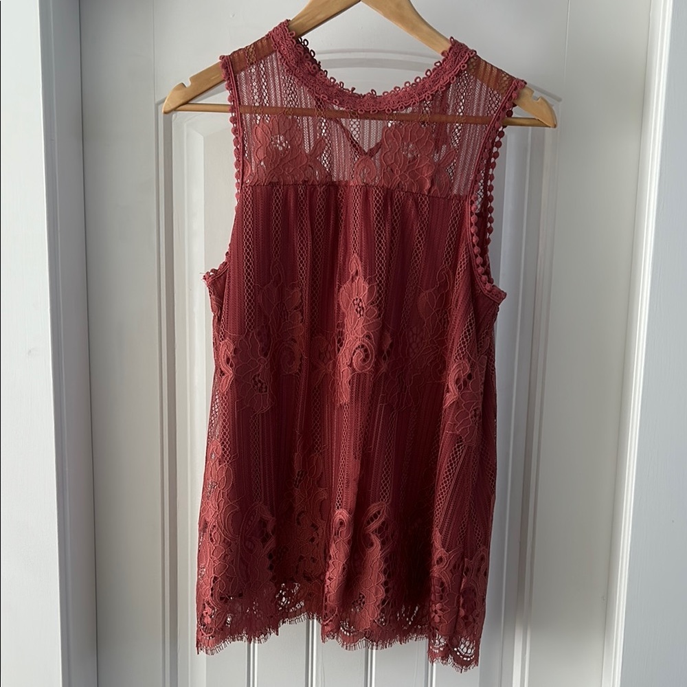 Taylor & Sage rust Sleeveless Lace Blouse